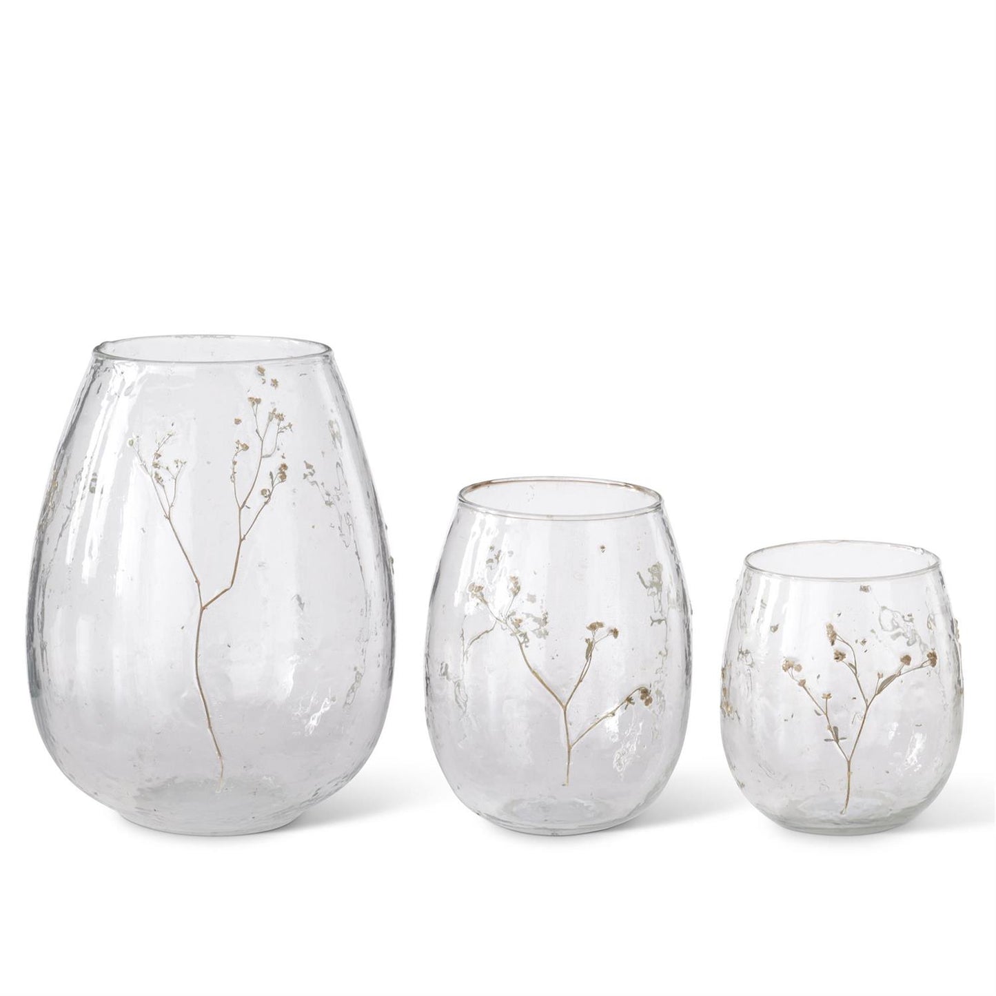 Set of 3 Clear Glass Bud Vases with Dried Floral Design – Decorative Tabletop Vases