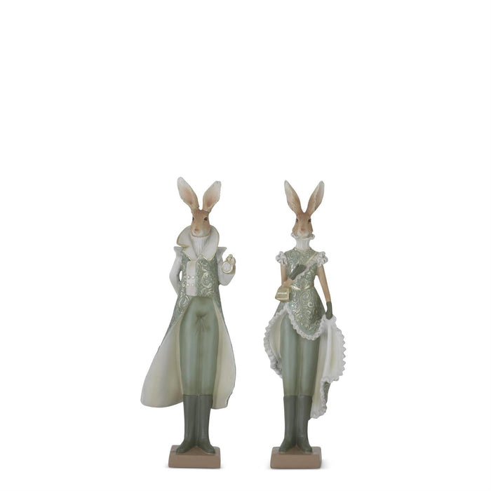 13" Sage Green & Cream Easter Bunny Figurines