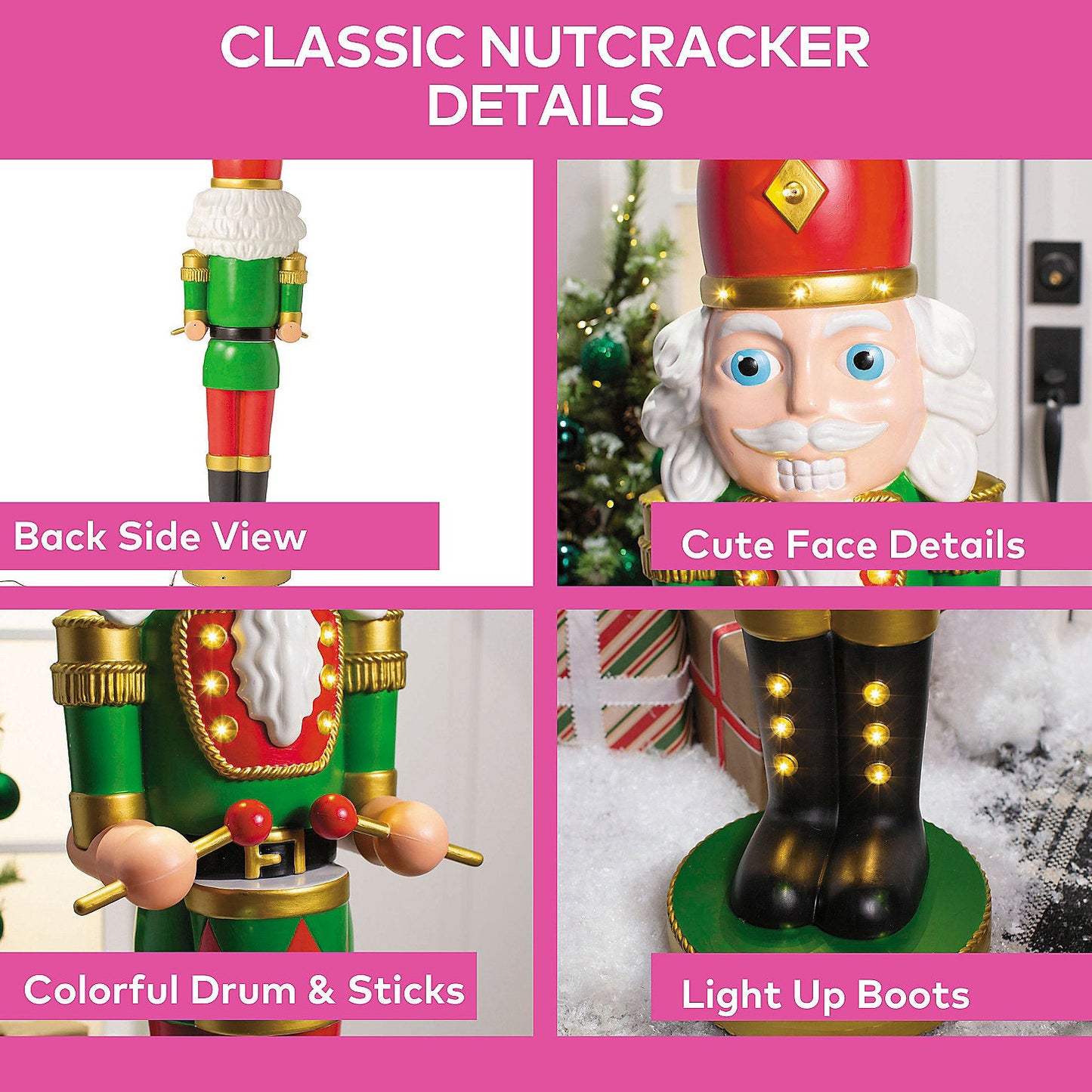4 Ft Light-Up Nutcracker with Drumsticks – Illuminated Christmas Statue for Indoor & Outdoor Holiday Décor