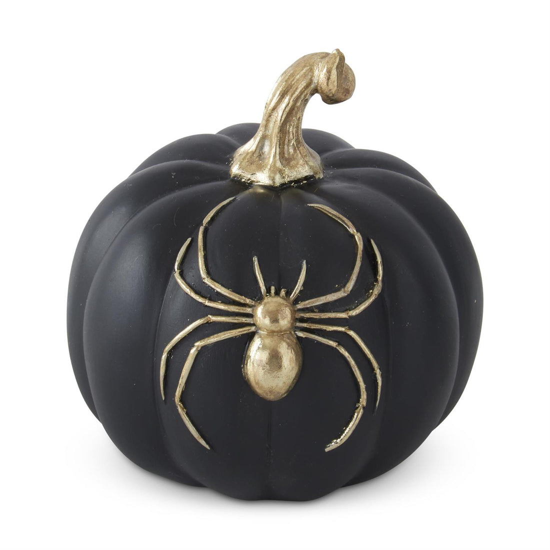black resin Halloween pumpkins with gold insect accents