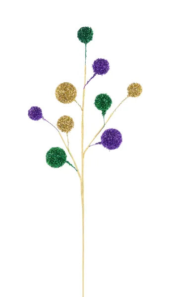 26"L Glitter/Sequin Ball Spray - Purple, Green, Gold Mardi Gras Decoration