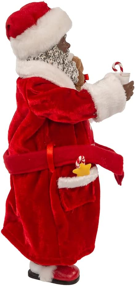 10.5" African American Santa in Pajamas and Robe – Unique Christmas Figurine