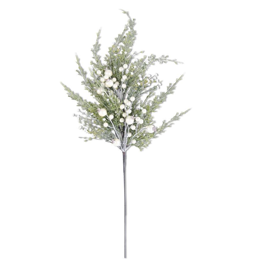 30" Snowy Cypress Pine Spray with Pearls – Frosted Christmas Tree & Holiday Floral Pick