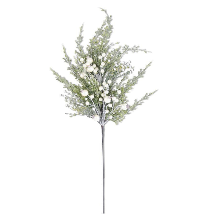 30-inch snowy cypress pine spray with pearl accents for Christmas decorating