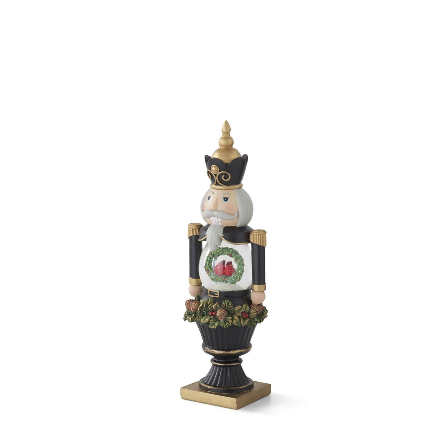 13" Nutcracker Soldier with Snow Globe Belly – Festive Resin Christmas Figurine