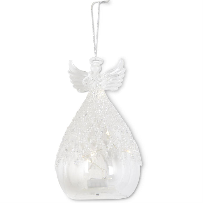 6.25-inch LED glass lattice bead angel ornament with timer