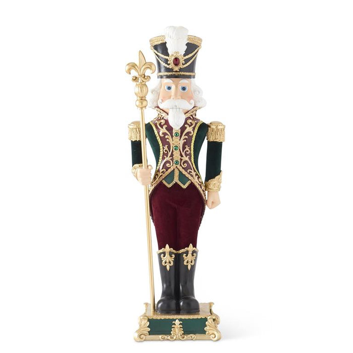 35.25" Green & Burgundy Velvet Coat Resin Soldier w/Staff