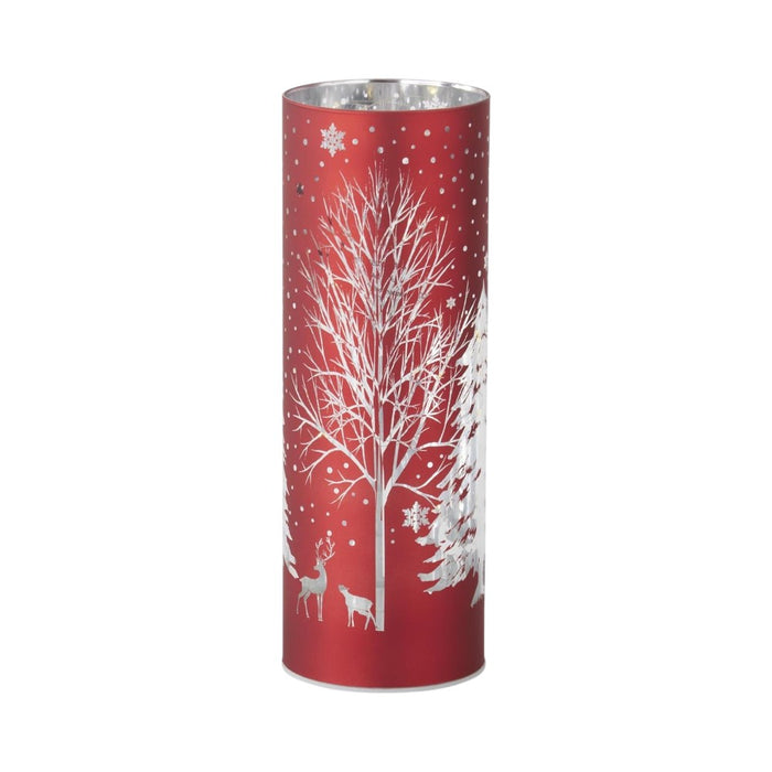 Red Laser Engraved Winter Scene LED Cylinder – 10"