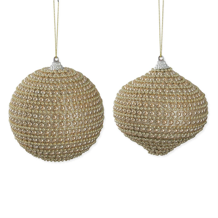 4-inch gold pearl Christmas ornaments in two assorted styles