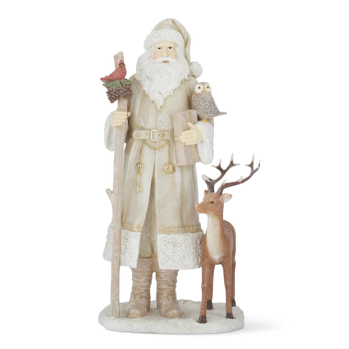 15.25" Old World Santa with Cardinal, Owl, and Reindeer – Charming Christmas Figurine