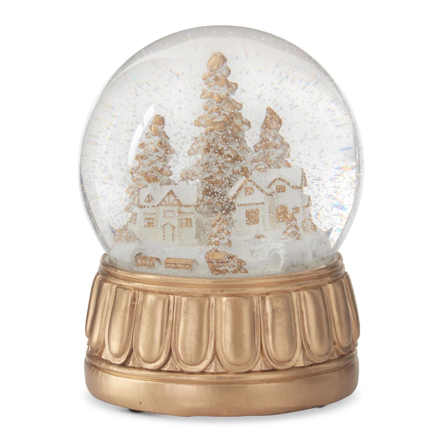 7.75" Gold & Cream Winter Scene Musical Snow Globe – Elegant Holiday Decoration