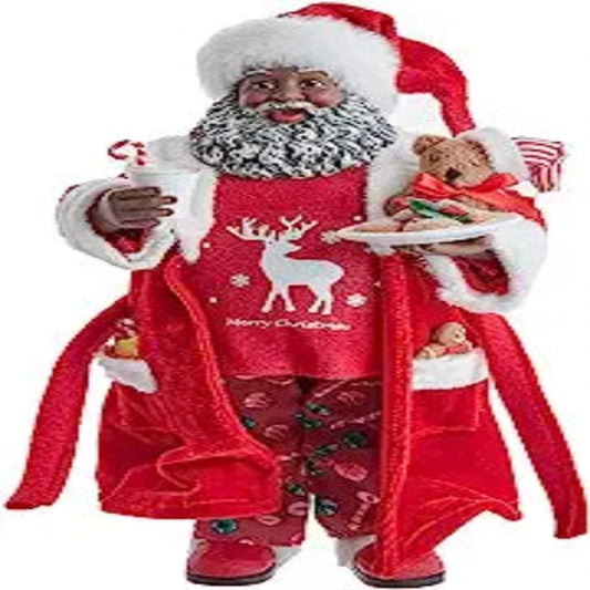 African American Santa In Pajamas and Robe