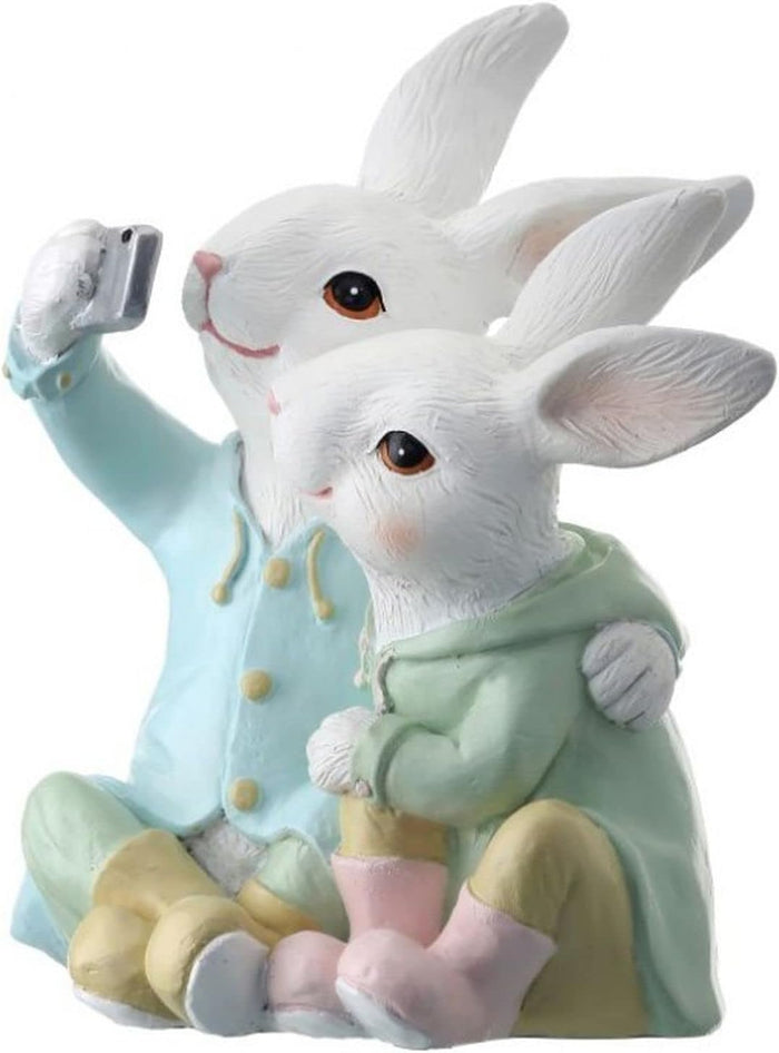 7" Sitting Selfie Bunny Resin Figurines