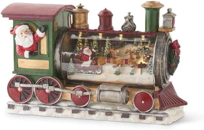 13-inch Santa snow globe with train and timer