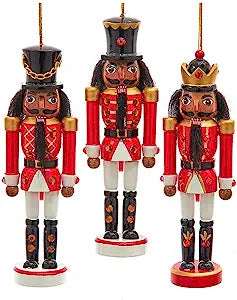 6" Red and White African American Nutcracker Ornaments, 3 Assorted