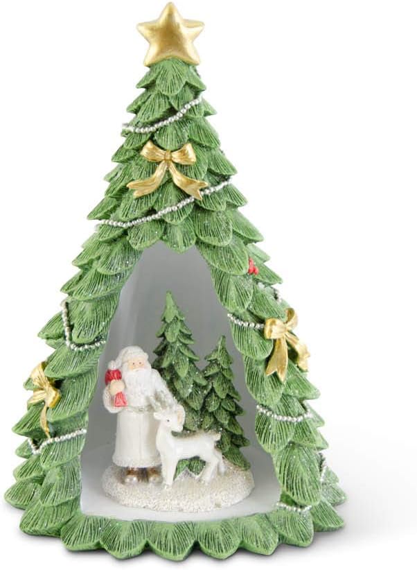 11" Christmas Tree Scene with Santa and Reindeer - Festive Holiday Decor