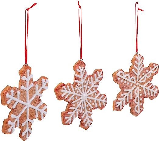 4" Gingerbread Snowflake Ornaments - Set of 3 Assorted - Festive Christmas Decorations