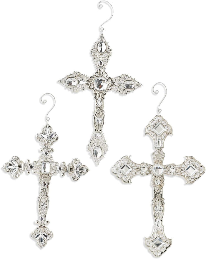 10-inch two-sided cross Christmas ornament with rhinestones