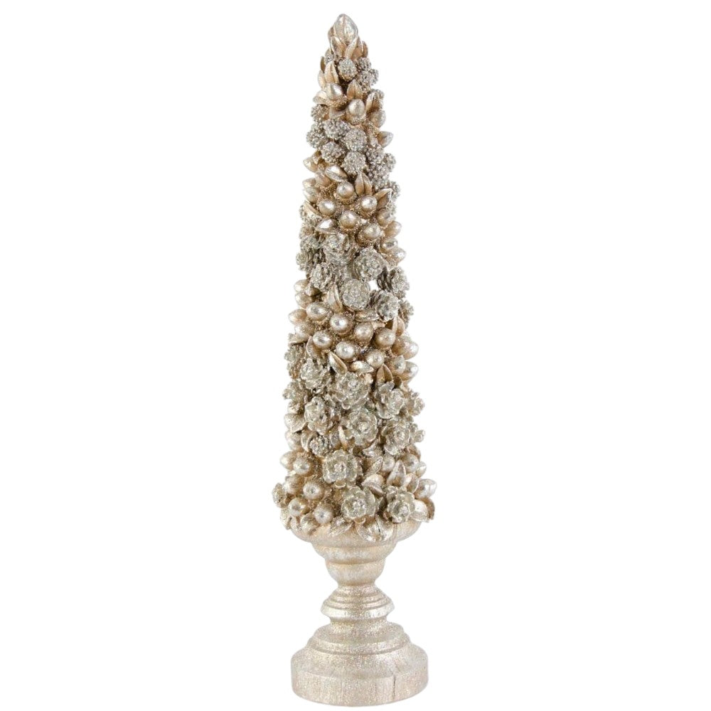 22.5" Gilded Christmas Pinecone and Acorn Trees on Pedestals – Elegant Holiday Decor