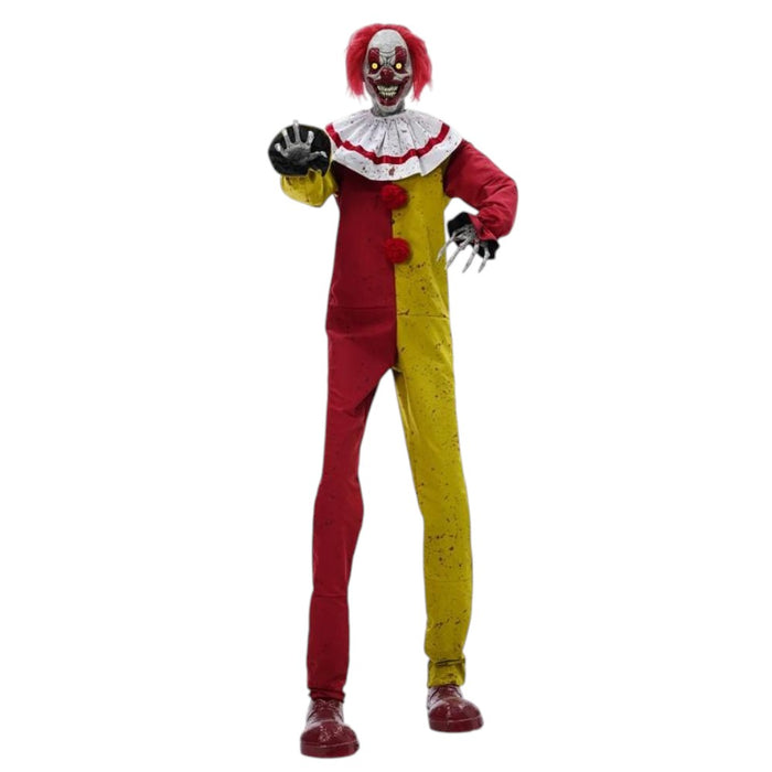 7-foot animated Pesky the Clown Halloween prop with glowing eyes