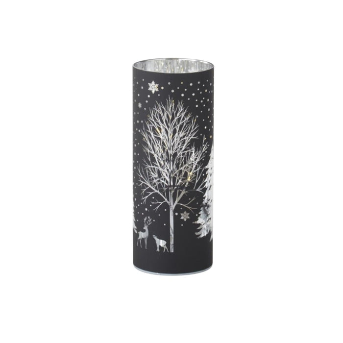 8" Black Laser-Engraved Winter Scene LED Votive – Cozy Glow