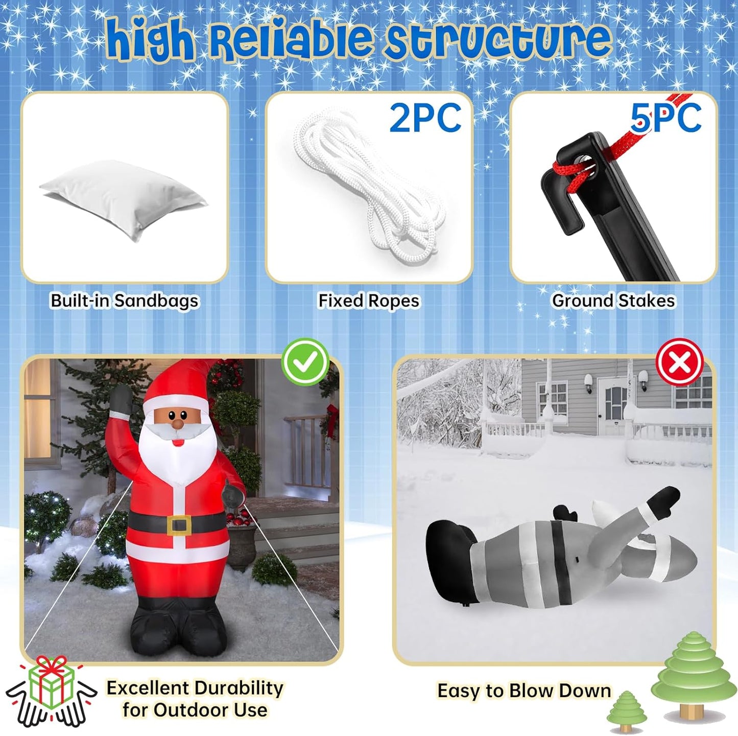 2.5FT Christmas Inflatable Outdoor Santa Claus with Built-in LED Light