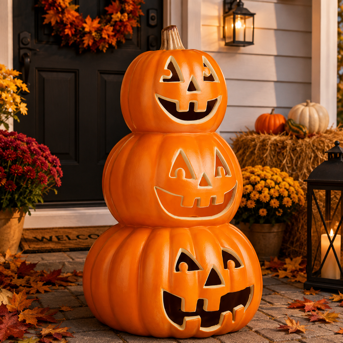 16" LED Pumpkin Stack Blow Mold Halloween Decoration