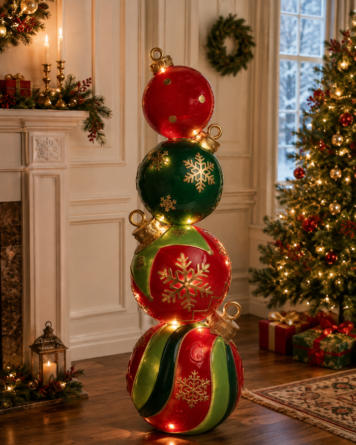 35.45" Stacked Oversized Christmas Ornaments – Red and Green Holiday Decor