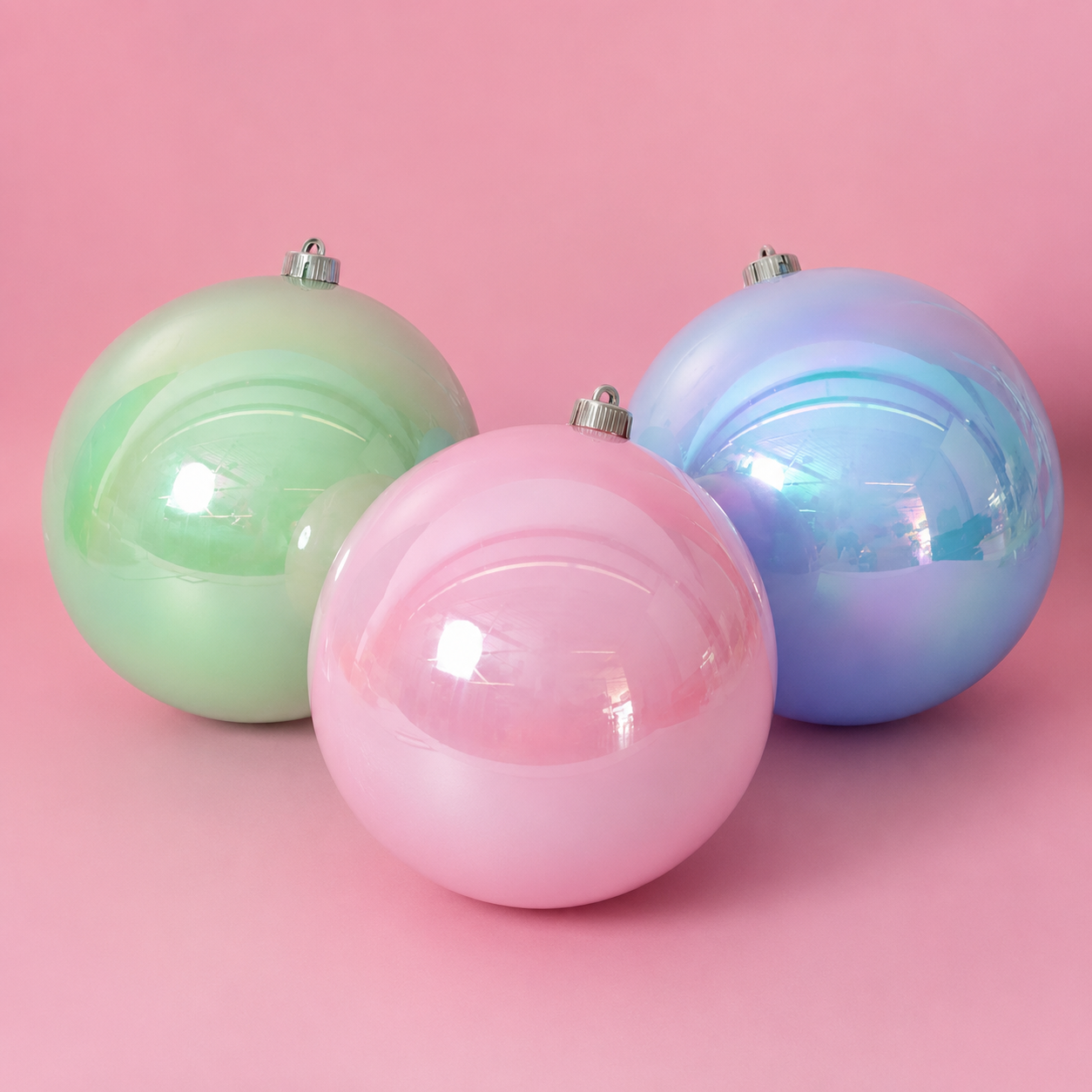 7" Shatterproof Iridescent Oversized Christmas Ball Ornaments-3 PCS Pastel Colors