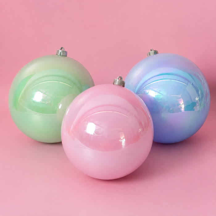 7-inch shatterproof iridescent pastel Christmas ball ornaments set of three