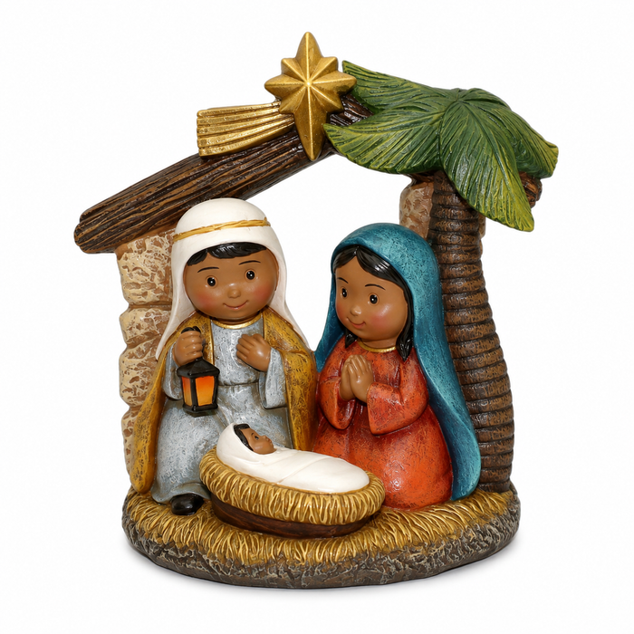 6" African American Holy Family Nativity Scene with Palm Tree – Kid-Friendly Christmas Decoration