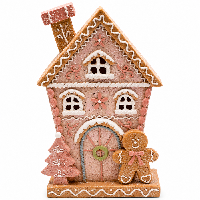 8.5" Light-Up Pastel Christmas Gingerbread House – Whimsical Holiday Decor