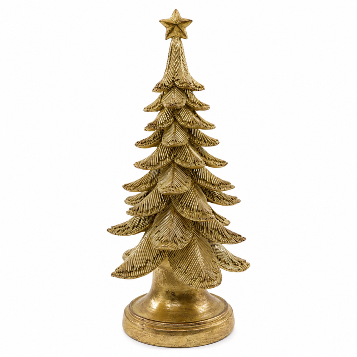 10.6" Gold Resin Christmas Tree – Elegant Holiday Decoration