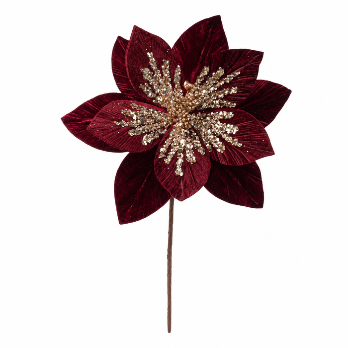 20-inch burgundy velvet magnolia pick with rose sequins