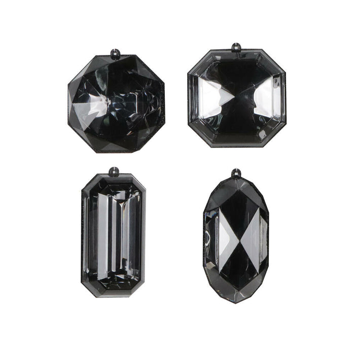 4–5″ Black Rectangle Jewel Glitter Ornaments - Set for 4