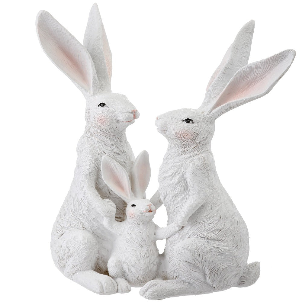 9.5" Handcrafted White Bunny Family Figurine – Easter Rabbit Family Home Decor