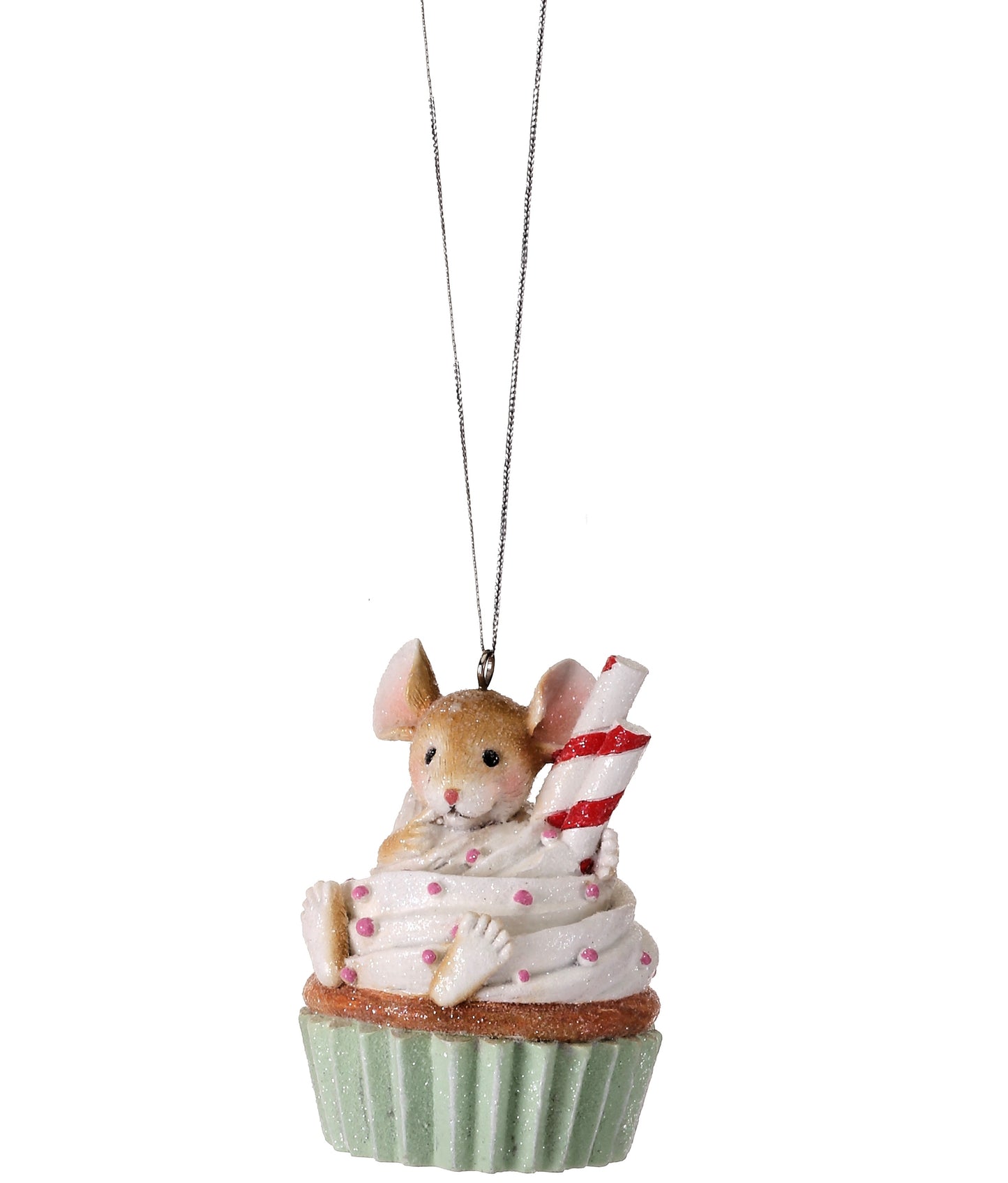 3" Cupcake with Mouse Ornament – Adorable Christmas Tree Decoration