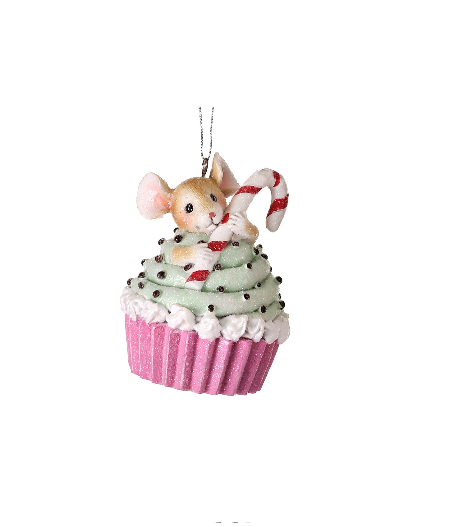 3" Cupcake with Mouse Ornament – Adorable Christmas Tree Decoration