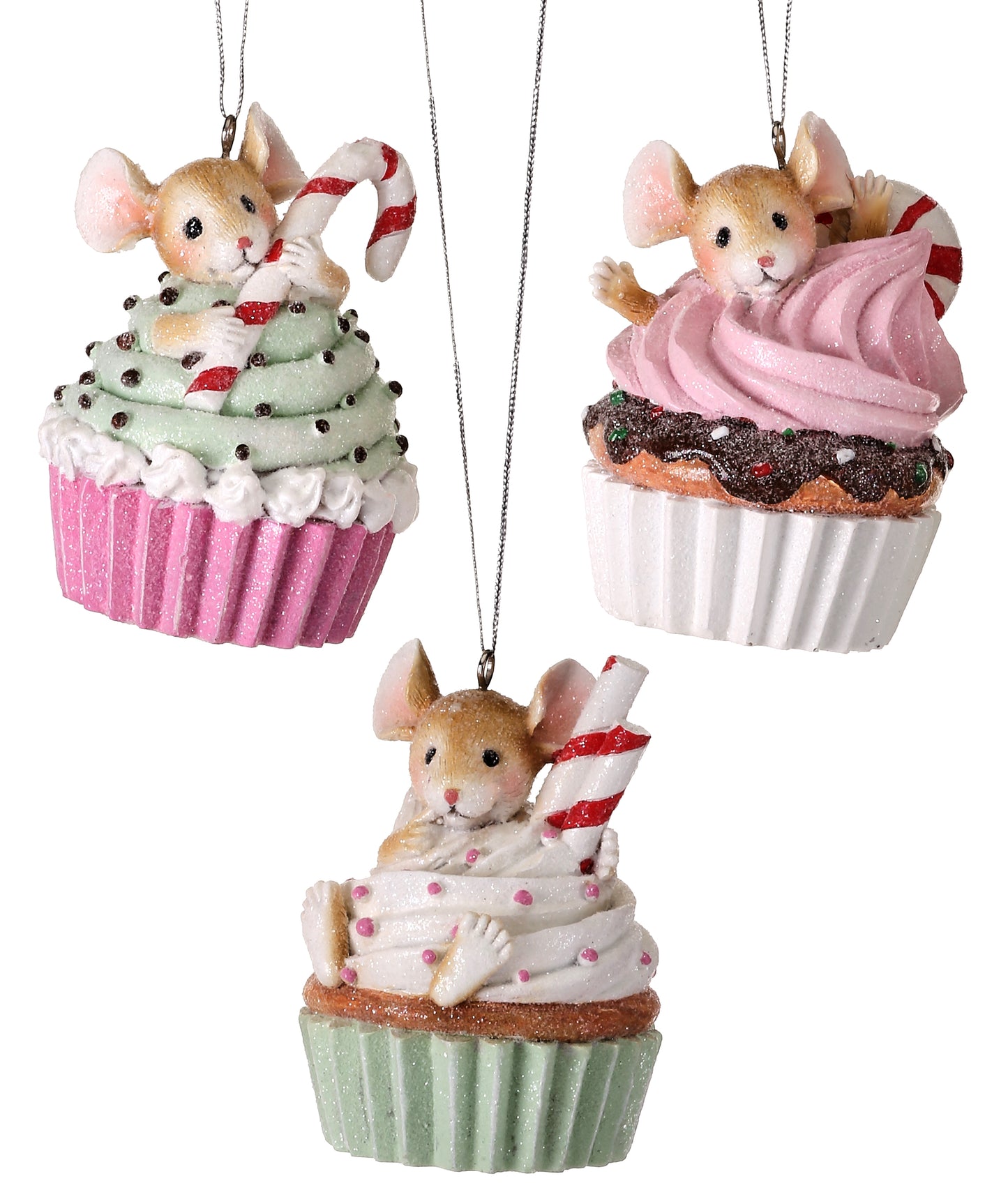 3" Cupcake with Mouse Ornament – Adorable Christmas Tree Decoration