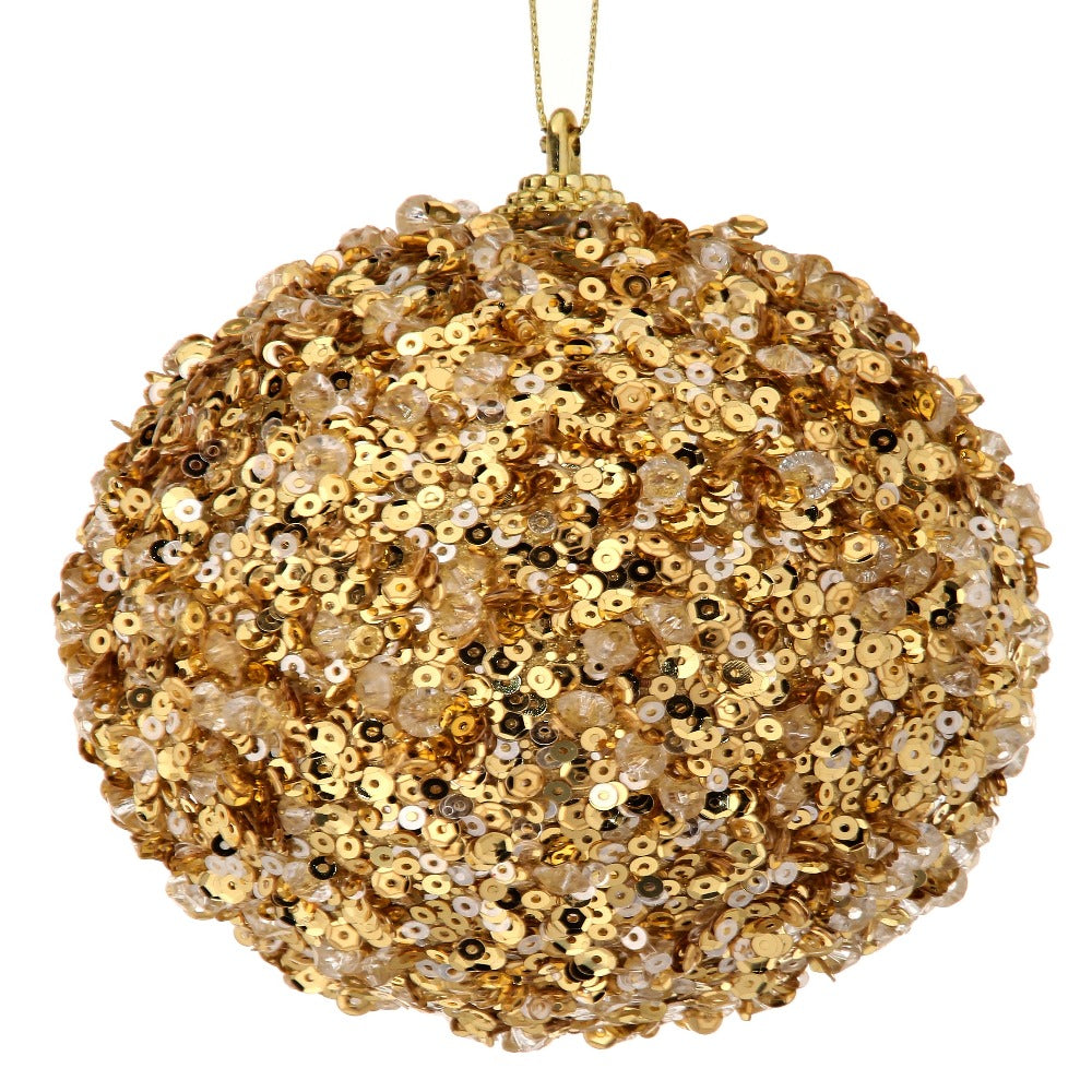 4" Gold Ice Sequin Ball Ornament – Sparkling Christmas Tree Decoration