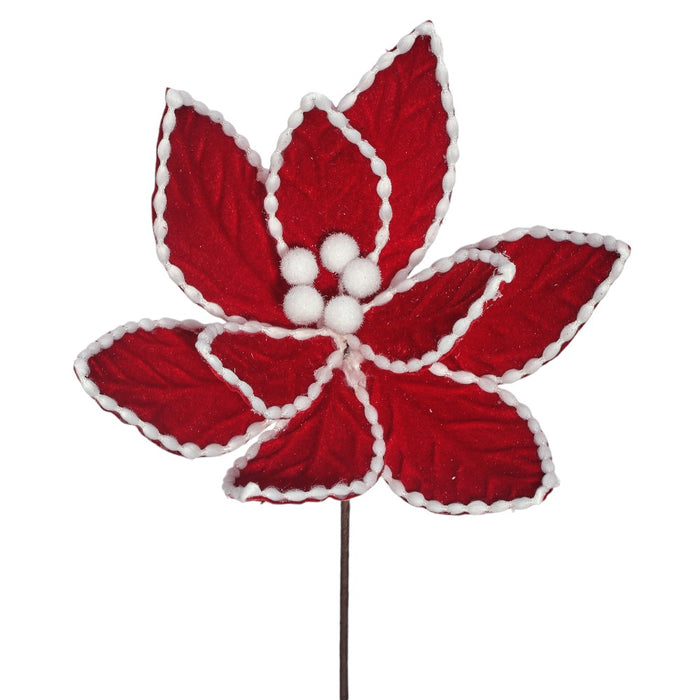 24" Red Velvet Poinsettia with White Bead Edge