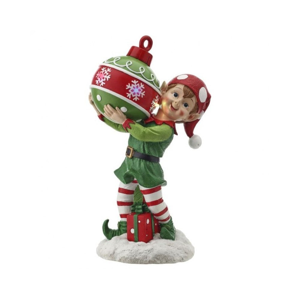 Elf with Ornament Ball Figurine, 15 inches, Green Red