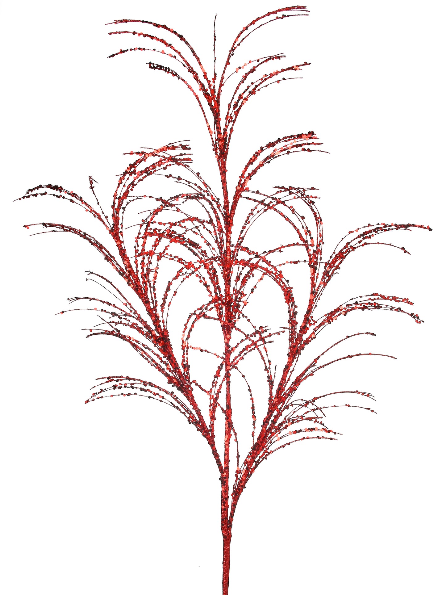 34" Red Glitter/Sequin Pampas Grass Spray – Elegant Christmas Floral Pick