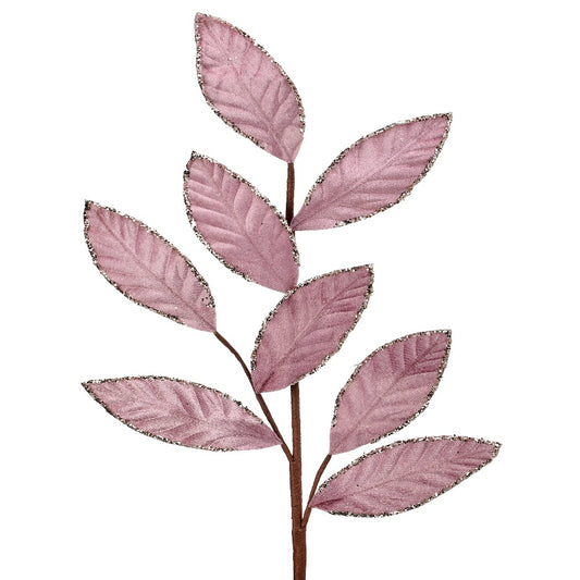 28" Pink Velvet Magnolia Leaf Spray
