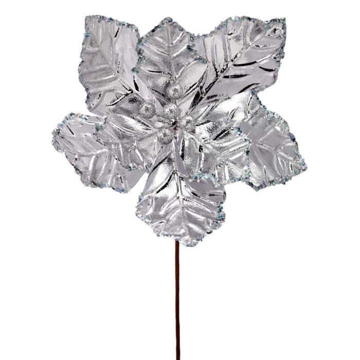 24" Shiny Silver Poinsettia Flower
