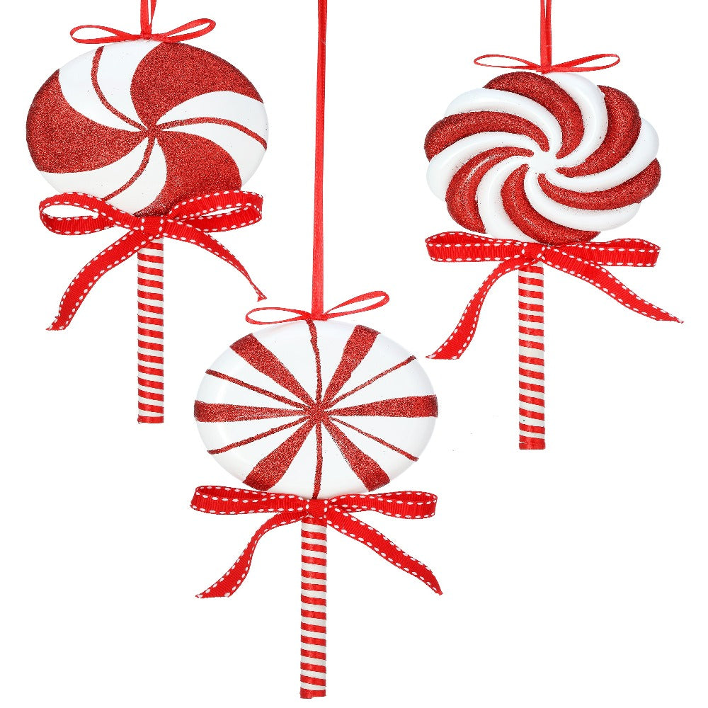 9" Peppermint Lollipop Ornaments – Set of 3 Assorted Festive Christmas Decorations