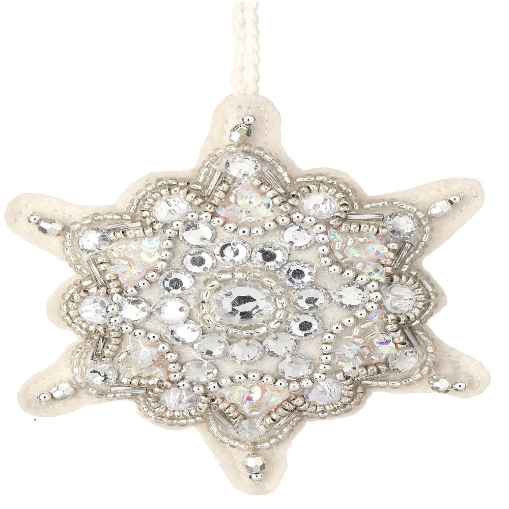 3.5” Embroidered Jewel Snowflake Ornament – Elegant Christmas Décor
