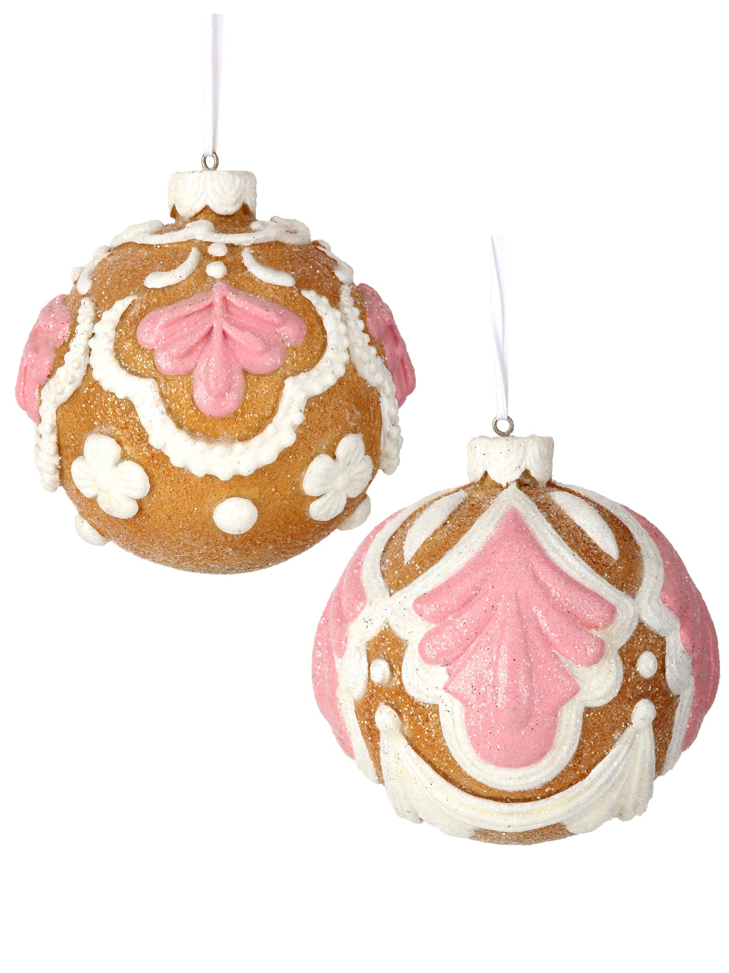 4" Gingerbread Pastel Ball Ornaments – Set of 2 Charming Christmas Decorations