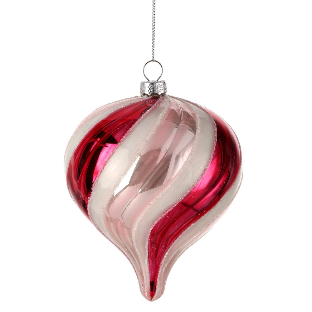 4-4.5" Glass Pearl Candy Stripe Ball/Onion - Elegant Christmas Tree Decorations