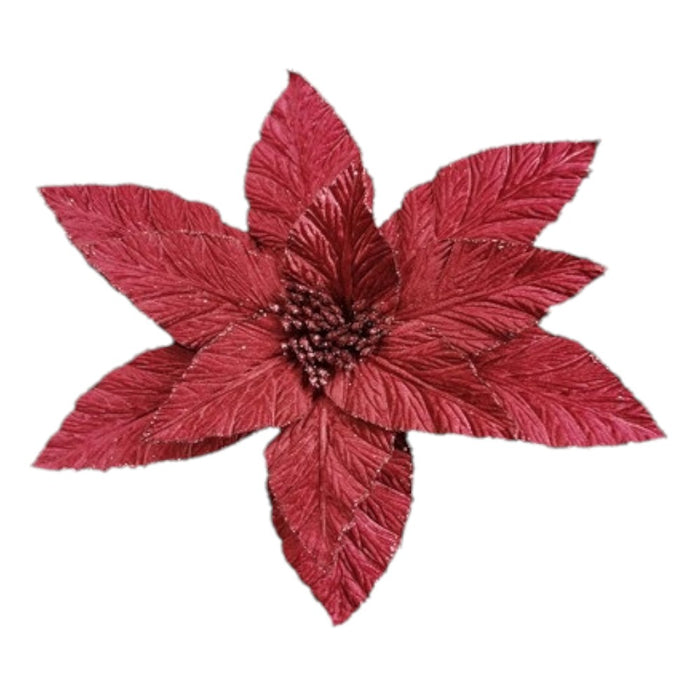 16" Red Velvet Poinsettia Flower